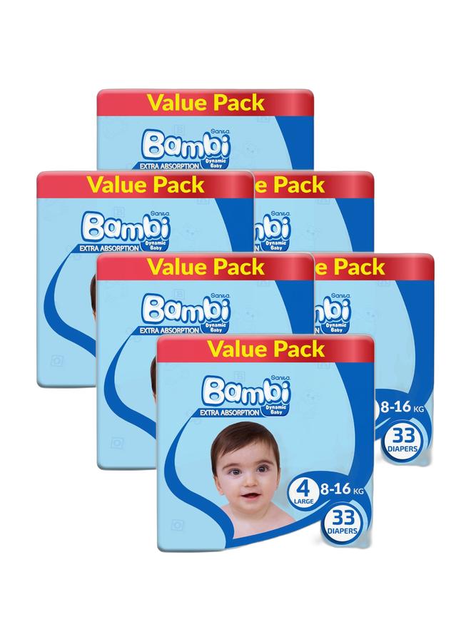 Sanita Bambi Size 4, Large, 8-16 Kg, Value Pack, 33 Diapers Bundle